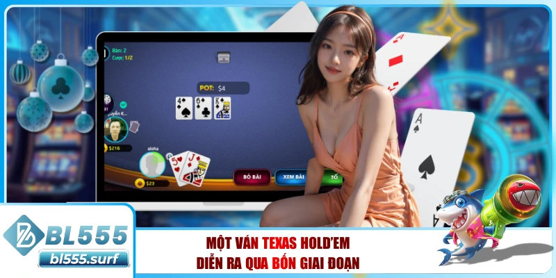 Một ván Texas Hold’em diễn ra qua bốn giai đoạn
